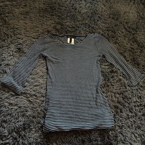 BCBGMaxAzria Black and White Striped Long Sleeve Top